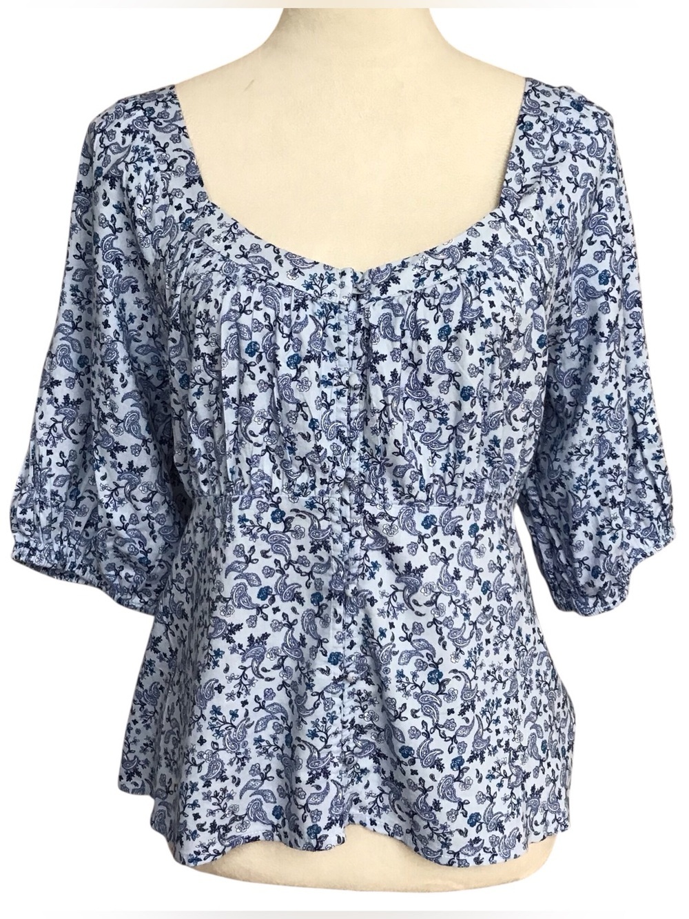 Old Navy Floral Puff Sleeve Smocked Button Down Blouse New